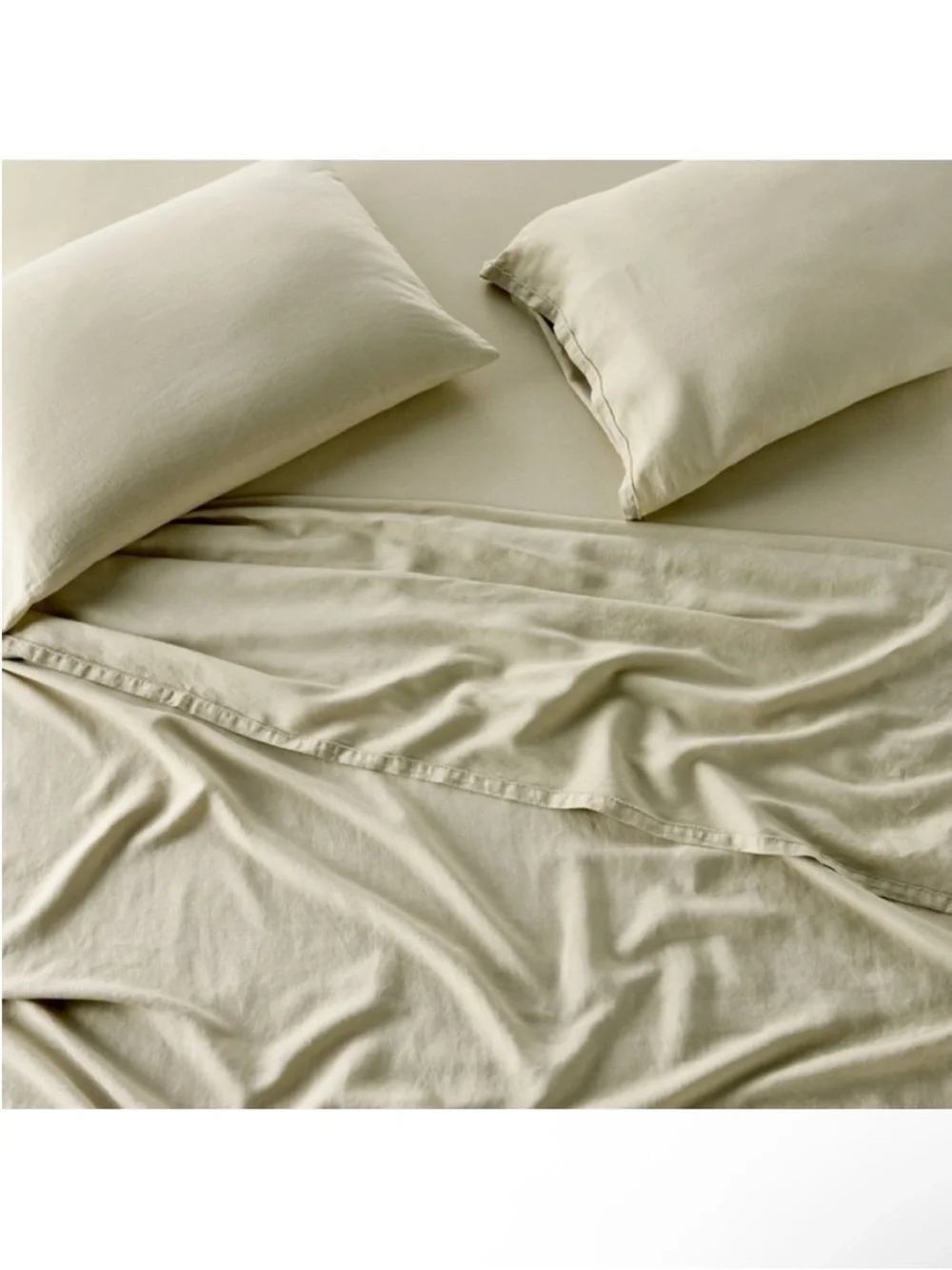NWT Queen 100% Linen Sheet Set Light Olive Green - Casaluna